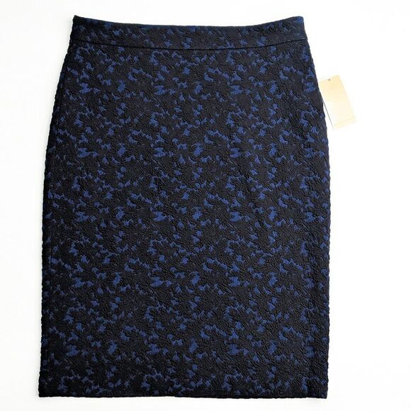 Micheal Kors Blue & Black Embroidered Floral Straight Skirt Medium - Picture 1 of 5